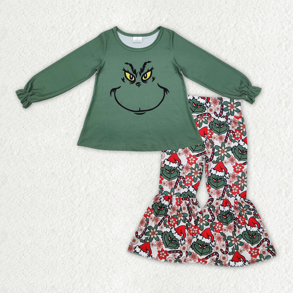 Sibling Baby Girls Santa Snowman Green Face Tunic Pants Christmas Clothes Sets