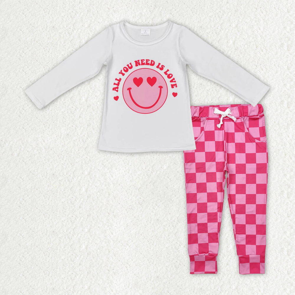 Sibling Baby Girls Pink Hearts Dogs Top Pockets Checked Leggings Valentines Clothes Sets