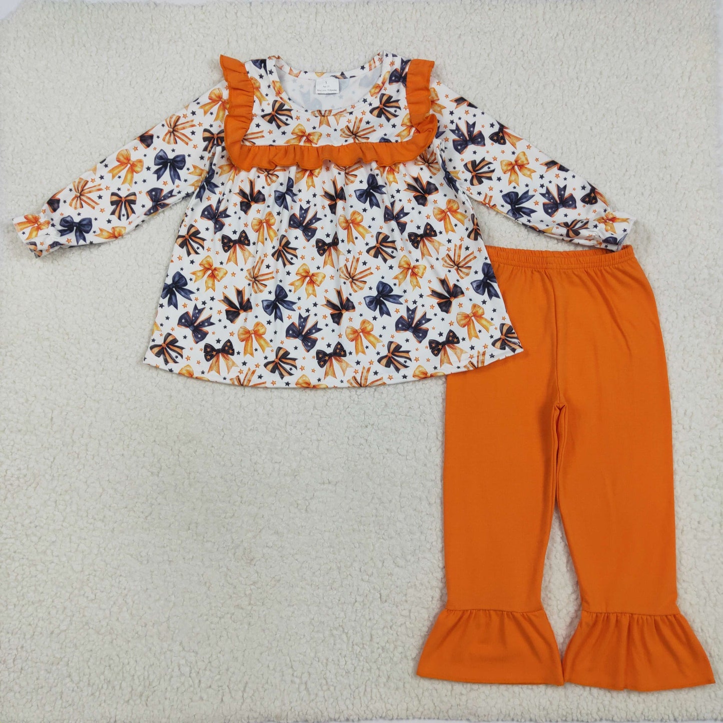 Sibling Baby Girls Long Sleeves Ghosts Bows Tunic Pants Halloween Clothes Sets