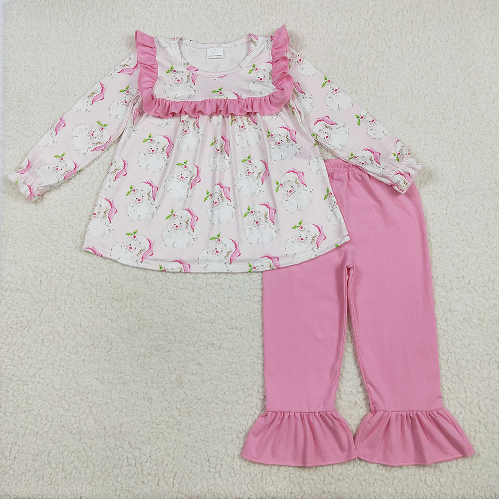 Sibling Baby Girls Christmas Pink Santa Rompers Outfits Sets