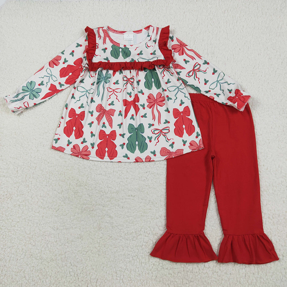 Sibling Baby Girls Christmas Red Green Bows Rompers Dresses Outfits