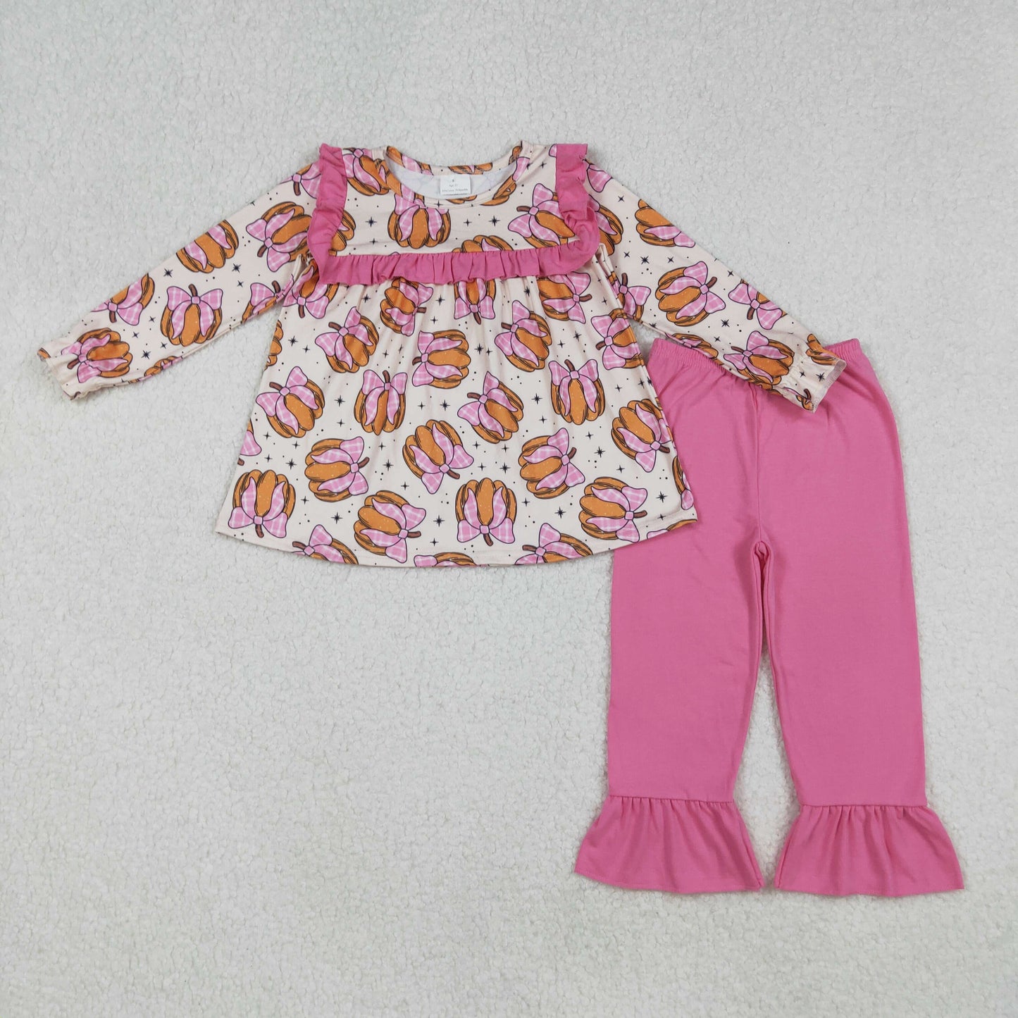 Sibling Baby Girls Long Ruffle Sleeves Flowers Pumpkins Tunic Pants Fall Clothes Sets
