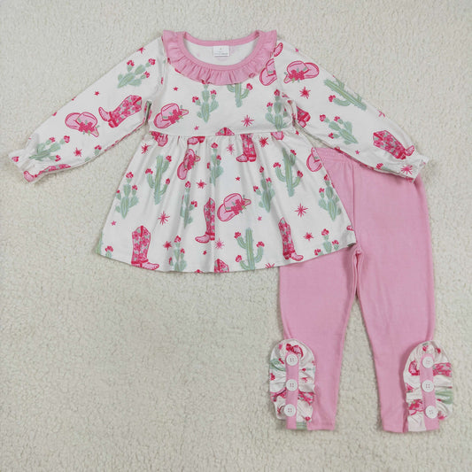 GLP2367 Baby Girls Hats Boots Cactus Tunic Leggings Pants Western Clothes Sets