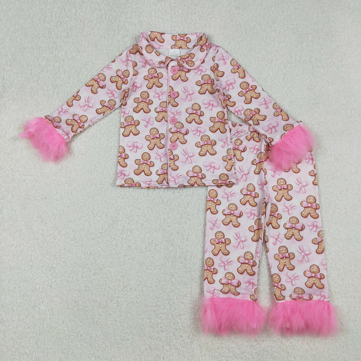Sibling Baby Girls Long Sleeve Christmas Button Top Pant Fur Sleeves Pajamas Clothes Sets