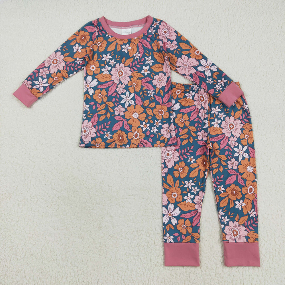 Sibling Baby Girls Lavender Floral Zip Rompers Pajamas Clothes Sets