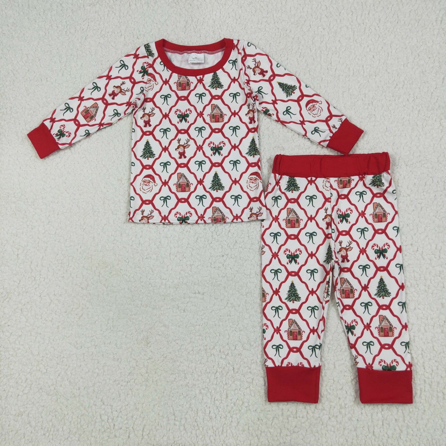 Family Sibling Baby Kids Christmas Red Bows Santa Trees Checked Clothing Clothes