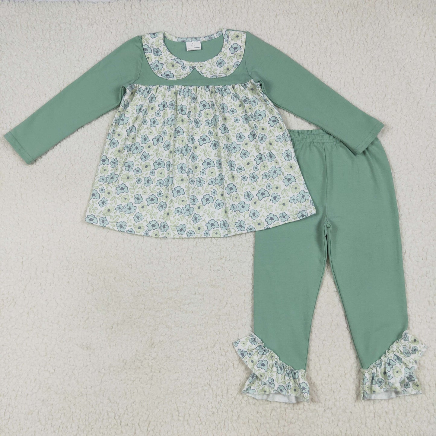 Sibling Baby Girls Long Sleeves Colorful Floral Bows Plaid Tunic Ruffle Pants Sets