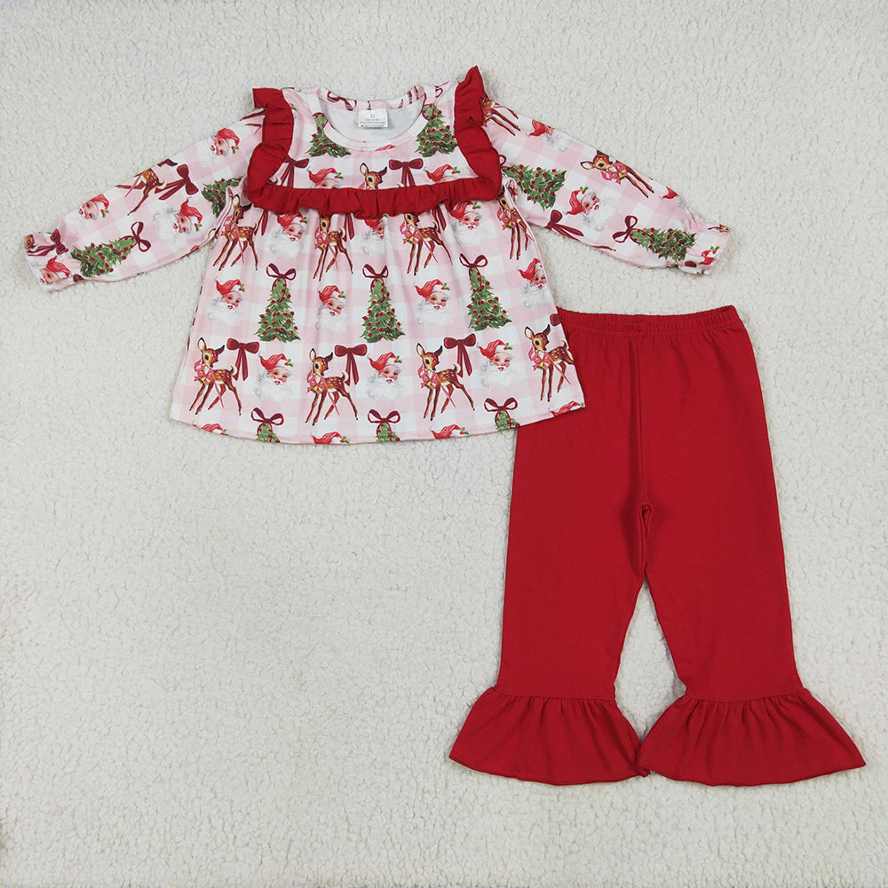 GLP2419 toddler girls clothes Christmas Santa deer tunic pants sets