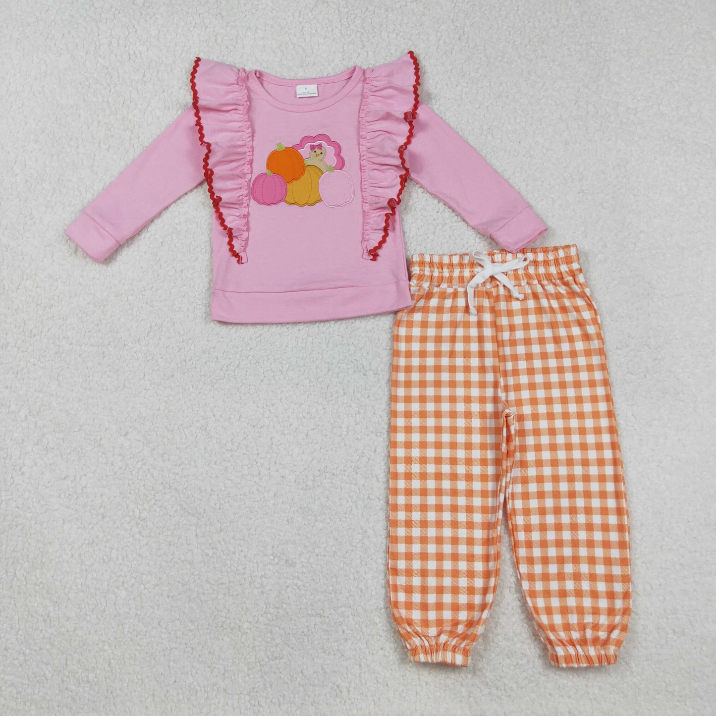 Sibling Baby Girls Embroidery Turkey Pie Pumpkins Tunic Pants Thanksgiving Clothes Sets