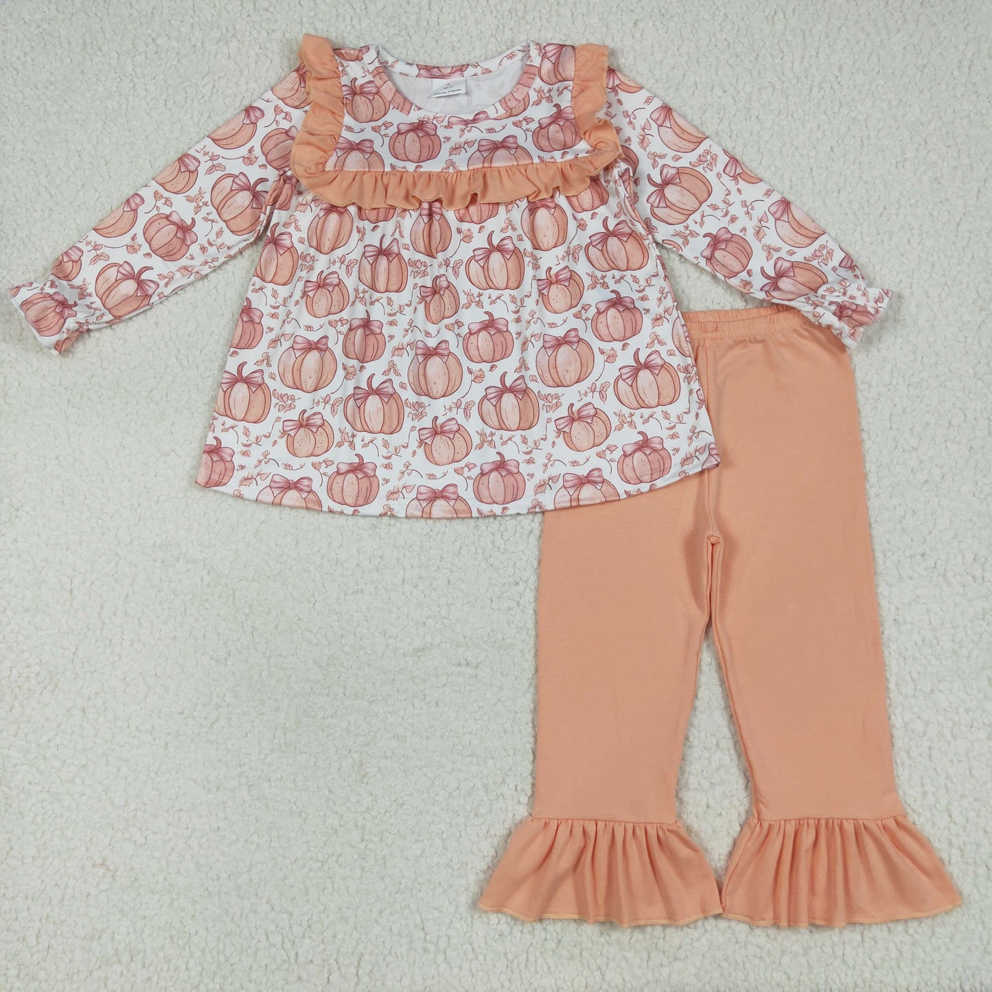 Sibling Baby Girls Long Ruffle Sleeves Flowers Pumpkins Tunic Pants Fall Clothes Sets