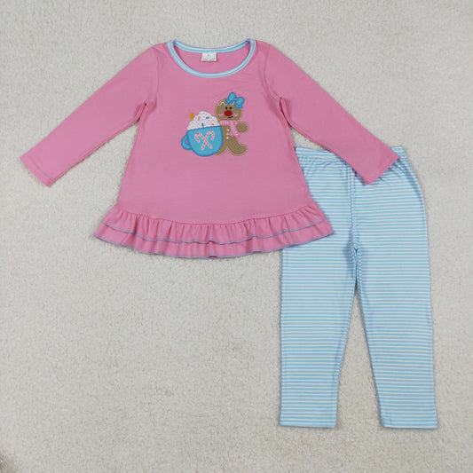 GLP2467 Baby Girls Embroidery Gingerbread Cakes Tunic Leggings Christmas Clothes Sets