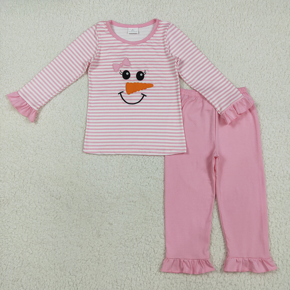 Sibling Embroidery Baby Girls Boys Christmas Snowman Top Pants Pajamas