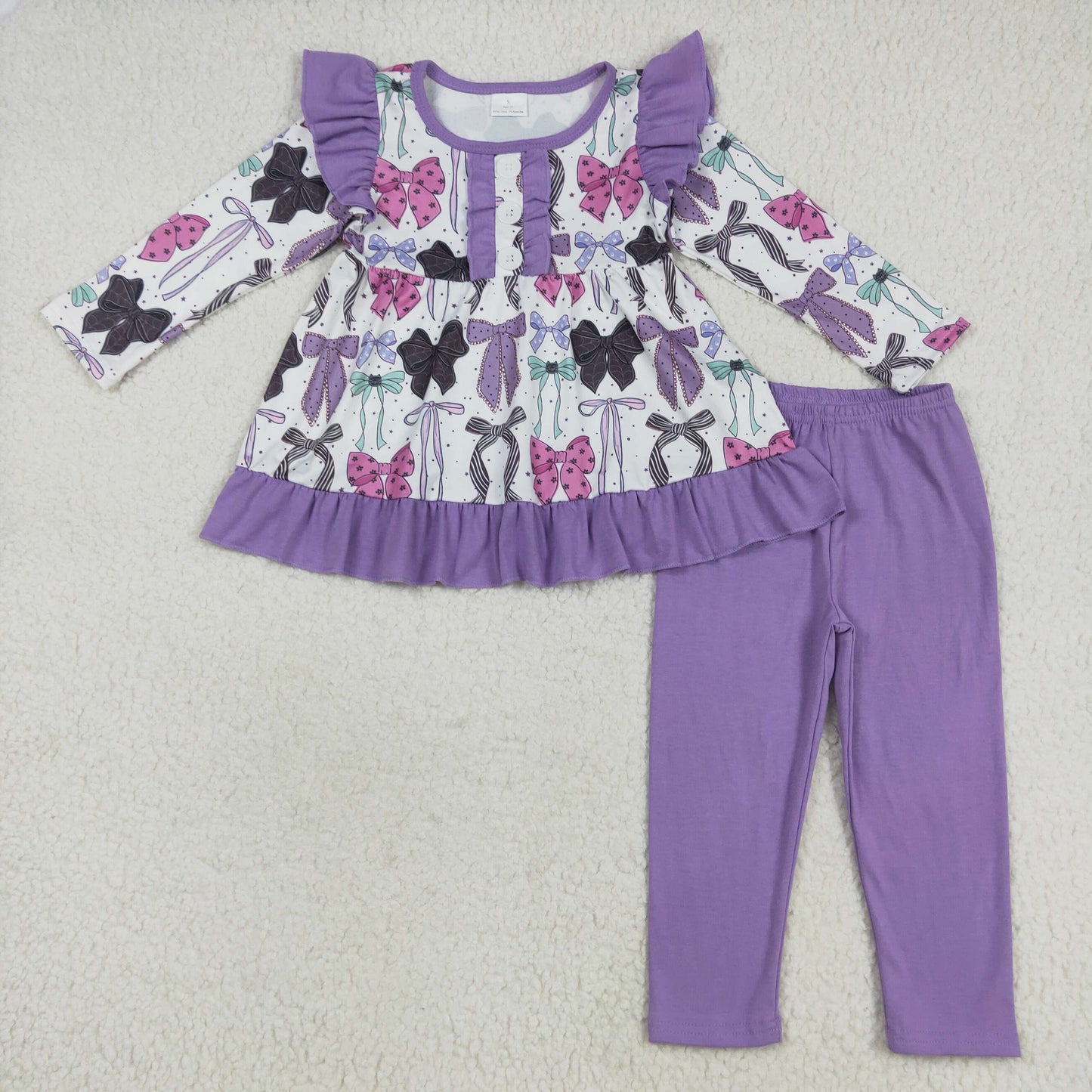 Sibling Baby Girls Long Sleeves Ghosts Bows Tunic Pants Halloween Clothes Sets