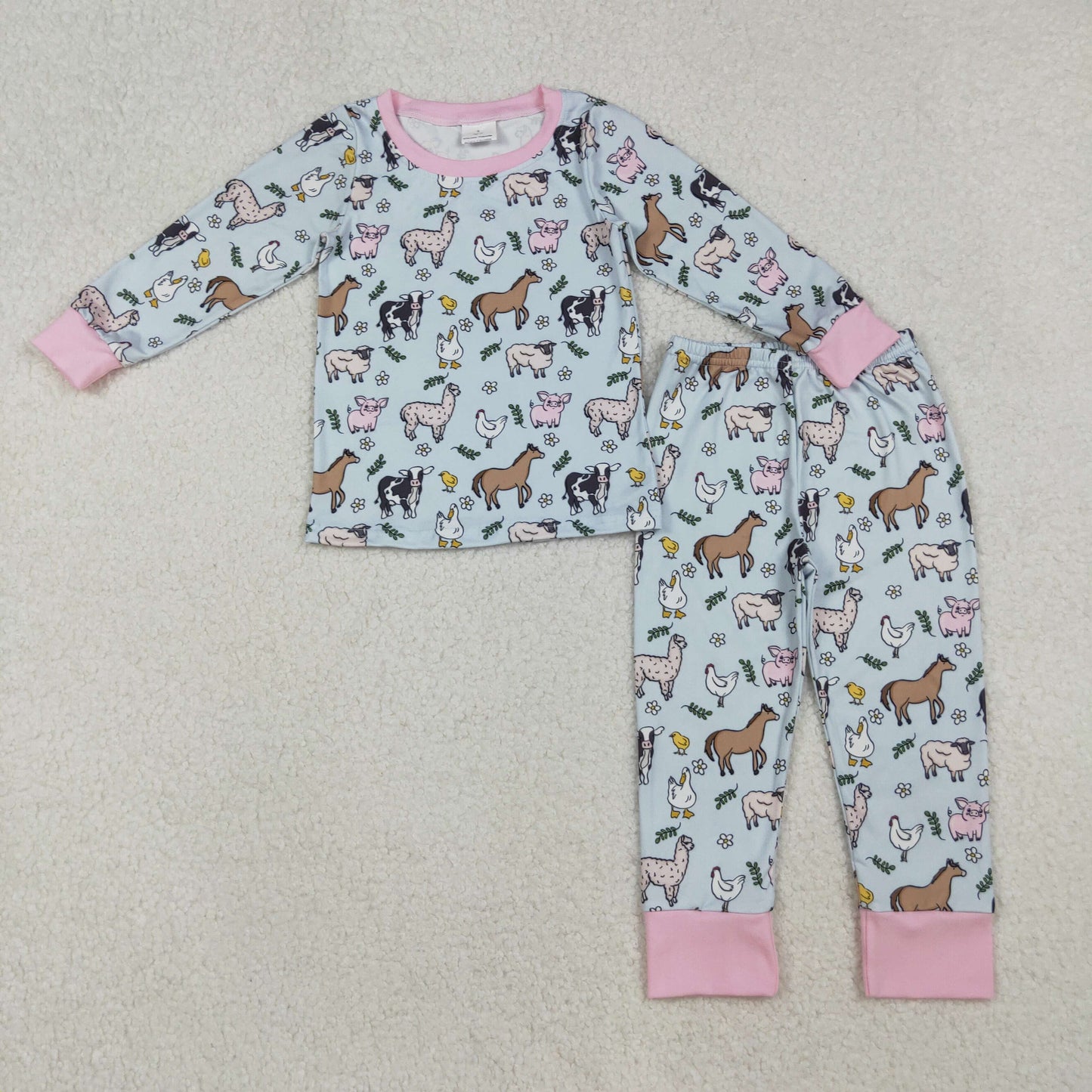 Sibling Baby Girls Cows Chicks Top Pants Farm Pajamas Sets