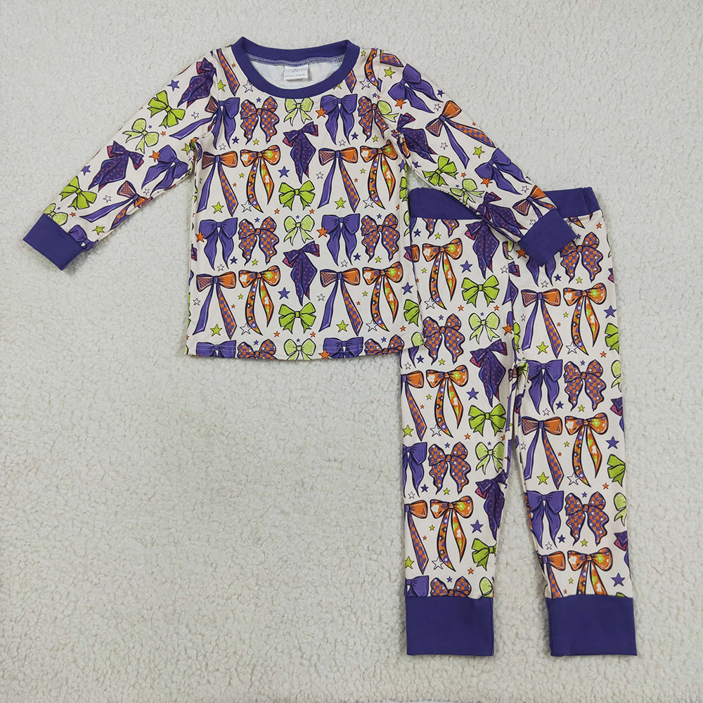 Sibling Baby Kids Purple Bows Stars Plaid Pajams Sets Zipper Footie Rompers