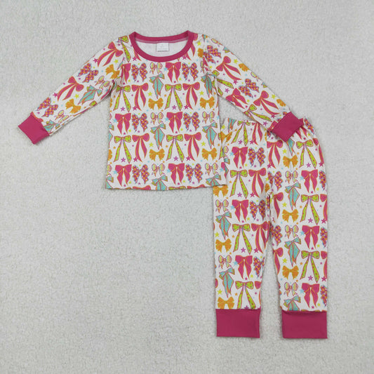 GLP2615 Baby Girls Pink Green Blue Bows Stars Top Pants Pajamas Sets