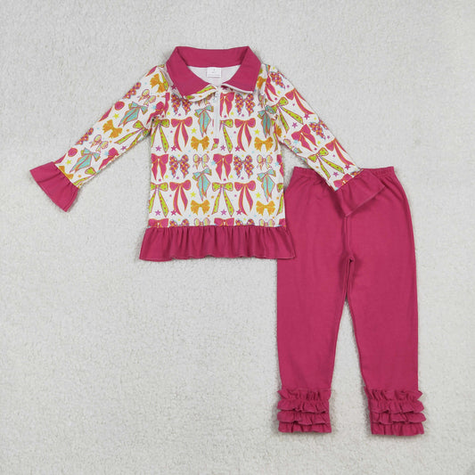 GLP2616 Baby Girls Colorful Bows Stars Plaid Zipper Pullover Ruffle Pants Clothes Sets