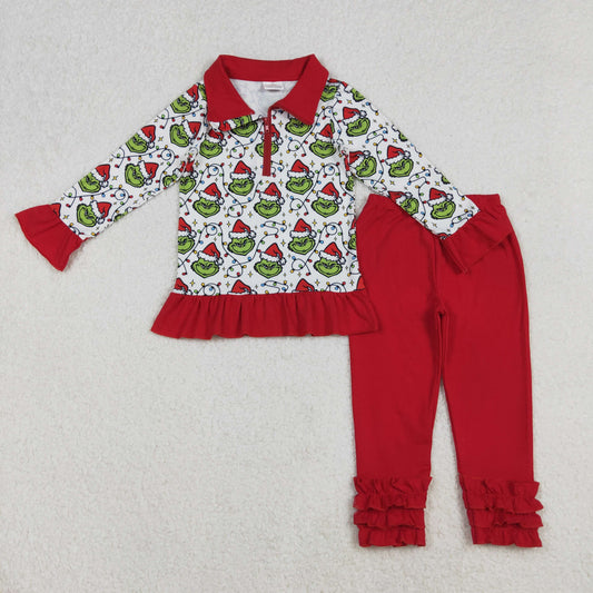 GLP2714 Baby Girls Lights Grin Zipper Top Ruffle Leggings Christmas Clothes Sets