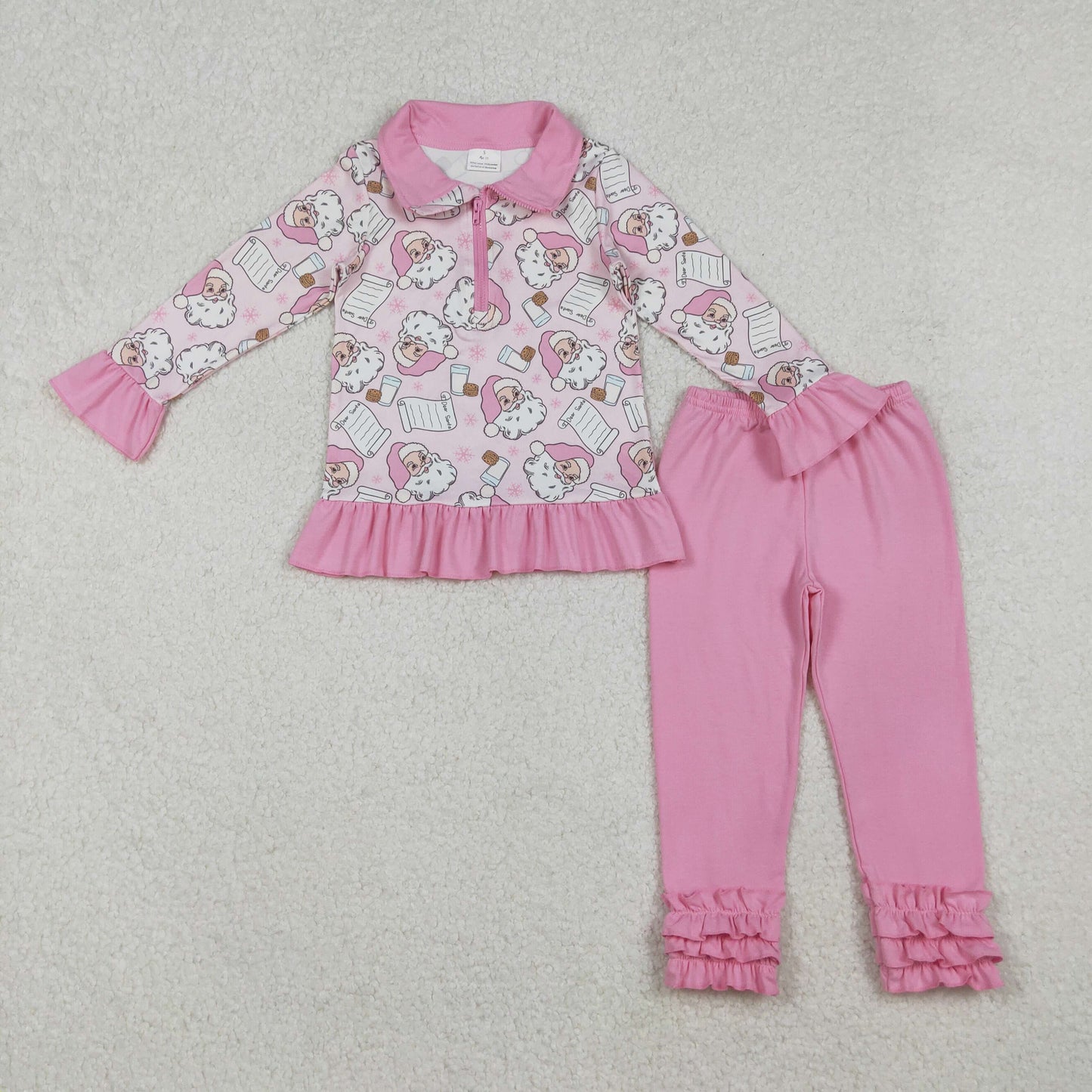 GLP2750 Baby Girls Pink Santa Letters Zipper Top Ruffle Leggings Christmas Clothes Sets