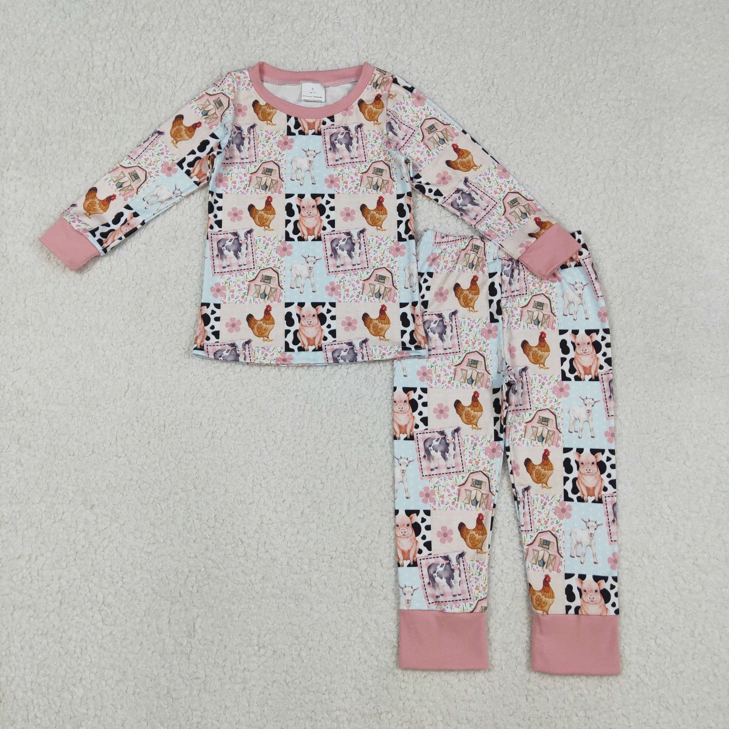 Sibling Baby Girls Cows Chicks Top Pants Farm Pajamas Sets