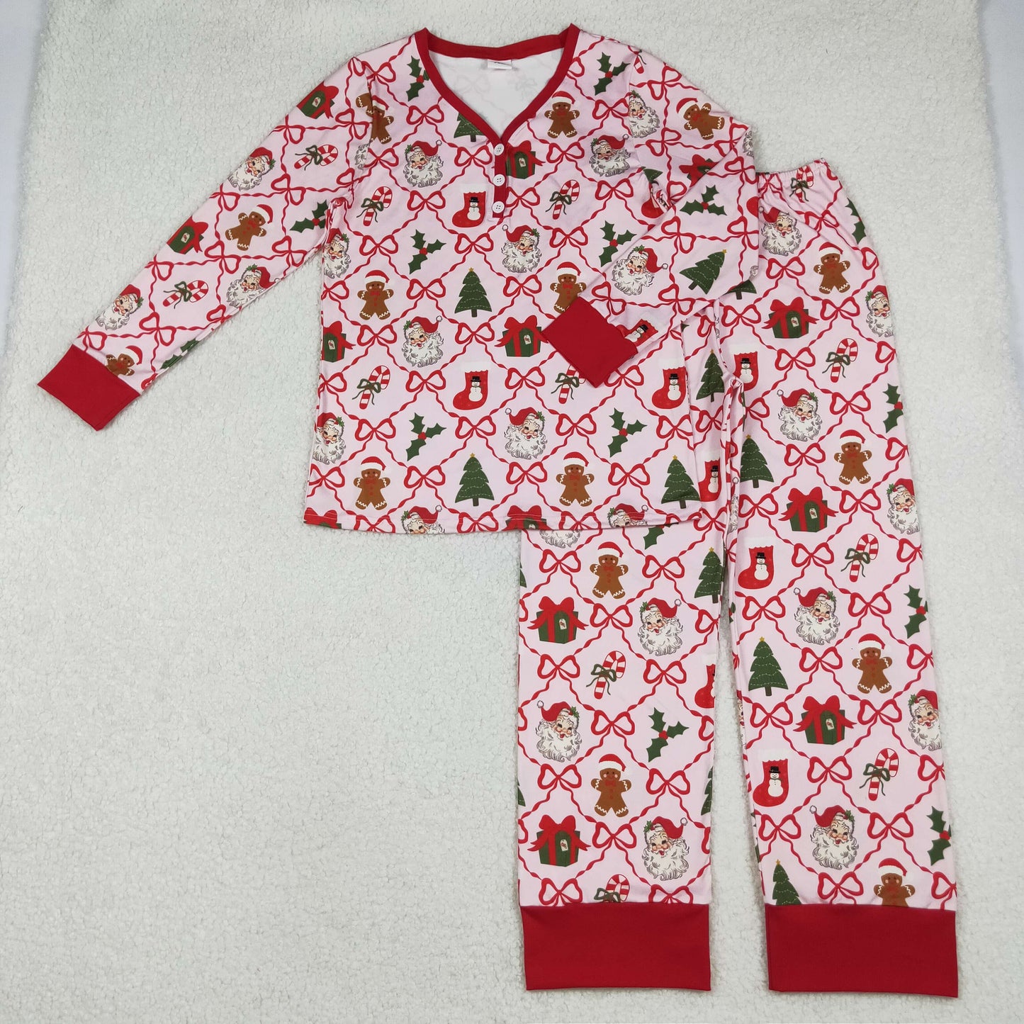 Sibling Adult Women Long Sleeve Bows Santa Pants Pajamas Sets