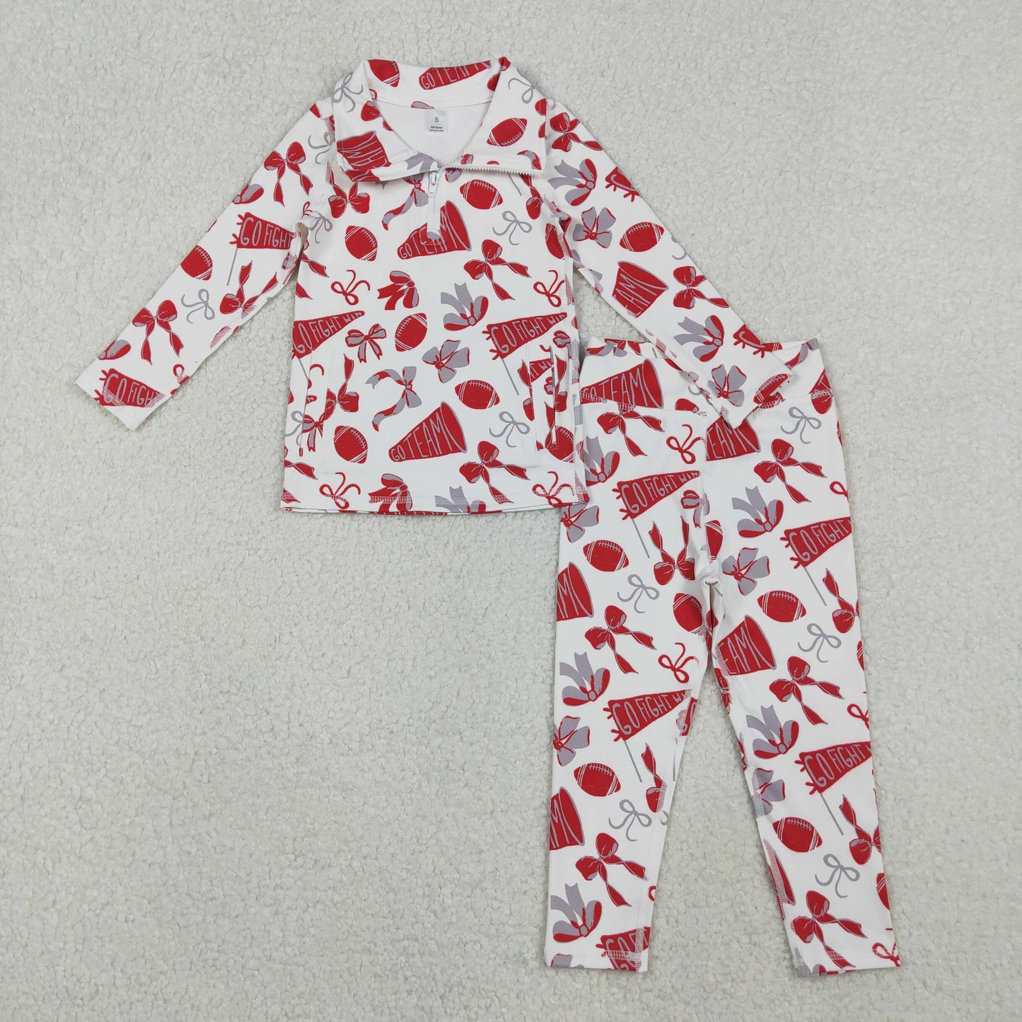 Sibling Baby Girls Bows Footballs Go Team Zipper Pullover Leggings Yoga Active Clothes Sets