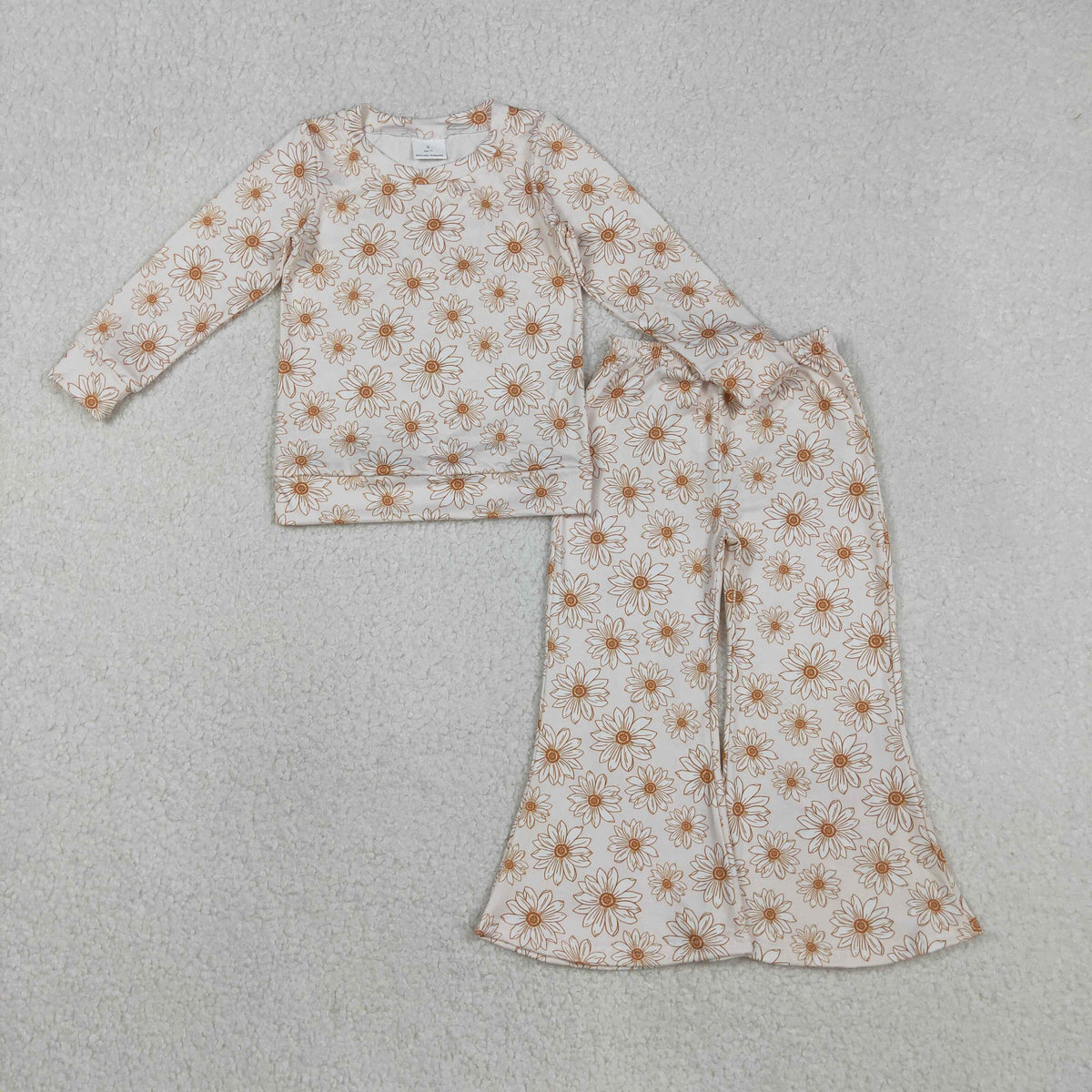Sibling Baby Girls Daisy Flowers Cherry Hearts Shirts Top Flare Pant Clothes Sets