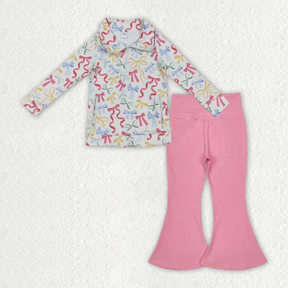Sibling Baby Girls Long Sleeve Zipper Pockets Jackets Bell Bottom Pants Yoga Active Clothes Sets