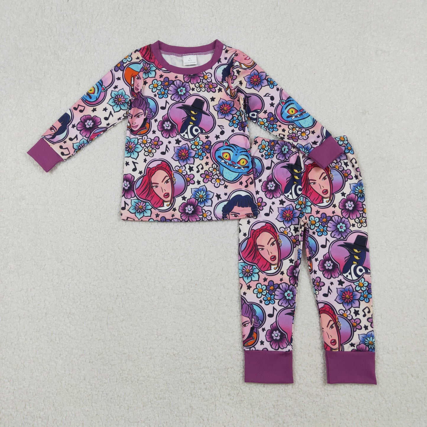 GLP2917 Baby Girls Flowers Demon Hunter Top Pants Pajamas Sets