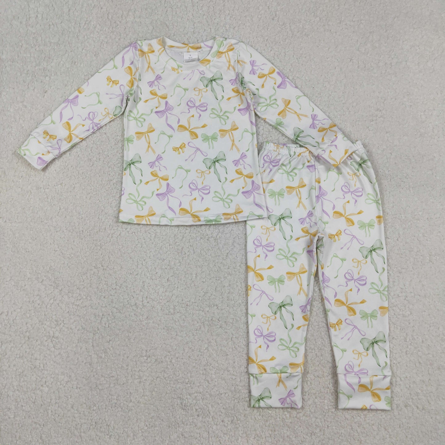 GLP2921 Baby Girls Mardigras Bows Plaid Top Pants Pajamas Sets