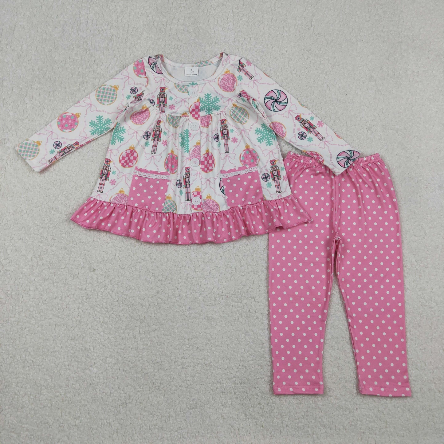 GLP2932 Baby Girls Soldiers Disco Checked Pocket Button Tunic Leggings Christmas Clothes Sets