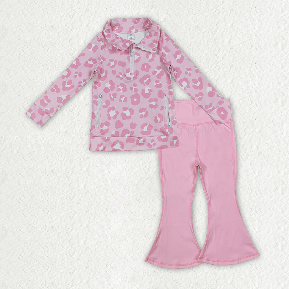 Sibling Baby Girls Long Sleeve Zipper Pockets Jackets Bell Bottom Pants Yoga Active Clothes Sets