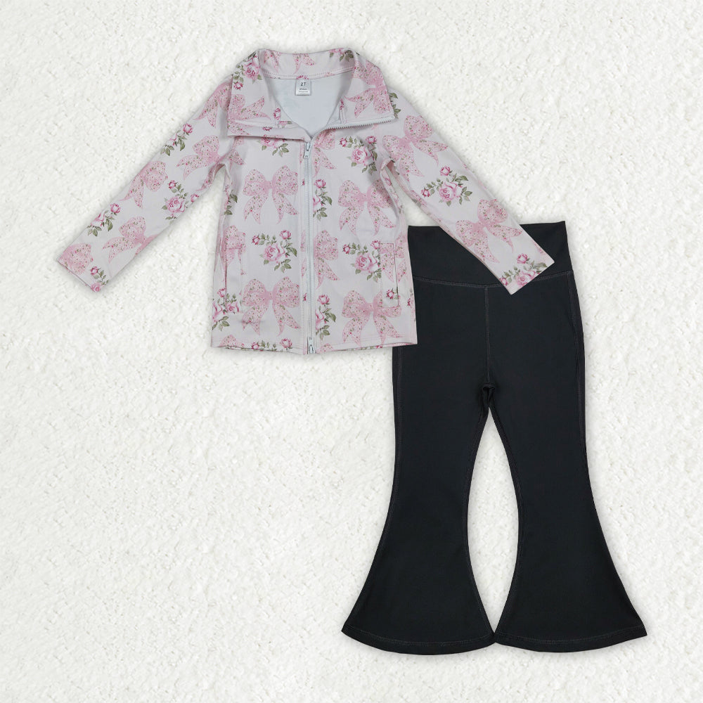 Sibling Baby Girls Long Sleeve Zipper Pockets Jackets Bell Bottom Pants Yoga Active Clothes Sets