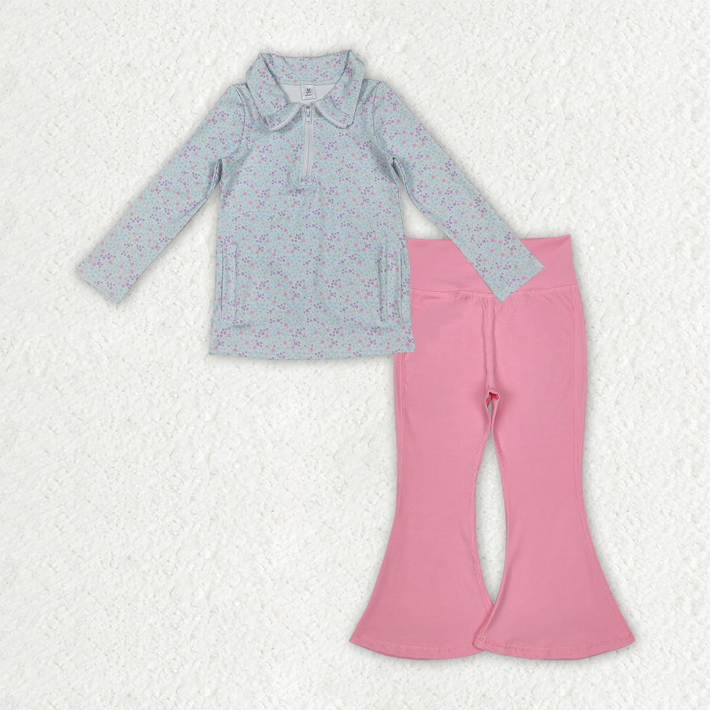 Sibling Baby Girls Long Sleeve Zipper Pockets Jackets Bell Bottom Pants Yoga Active Clothes Sets