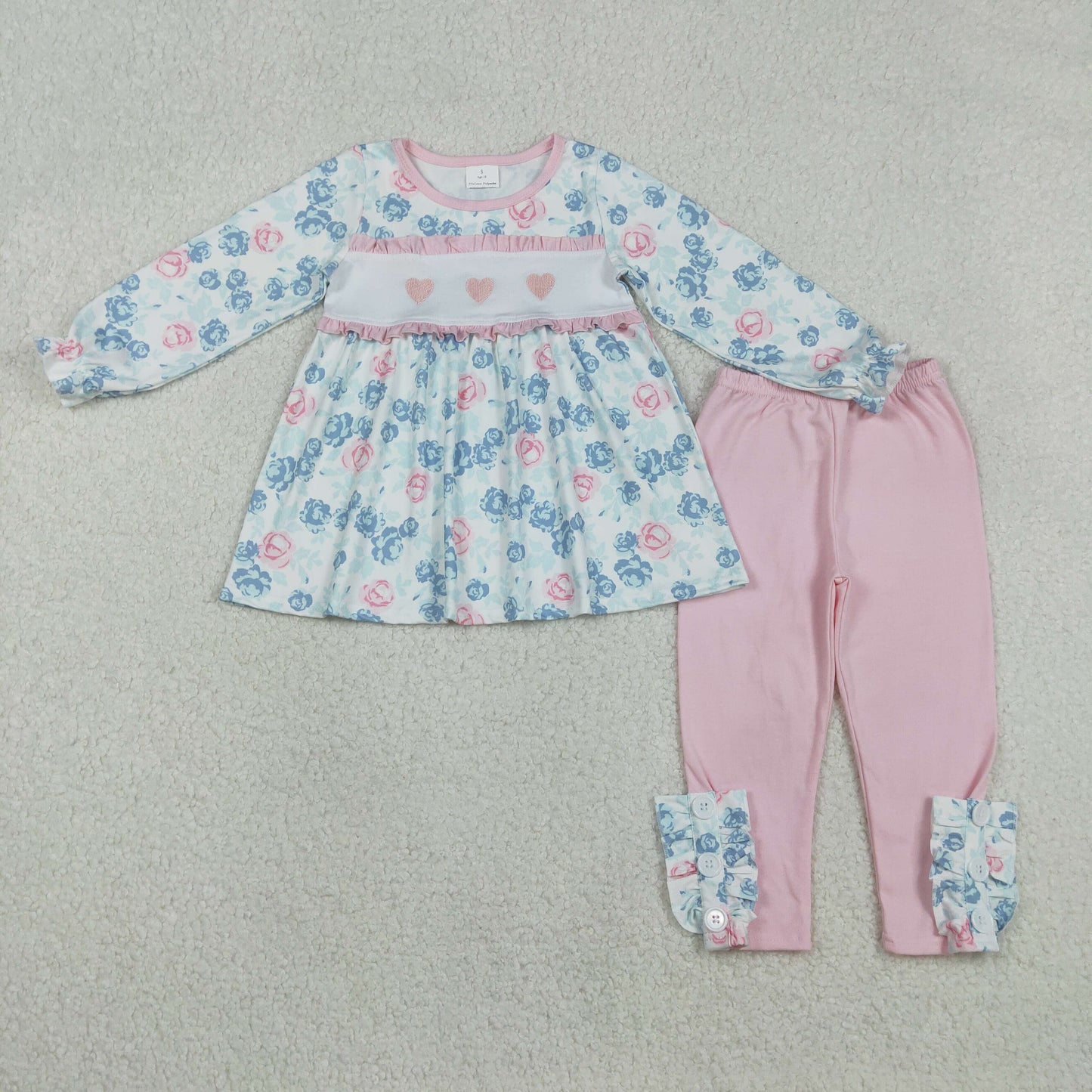Sibling Baby Girls Embroidery Hearts Pockets Stripe Tunic Legging Pants Valentines Clothes Sets
