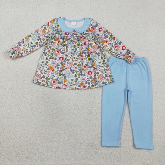 GLP3168 Baby Girls Colorful Flowers Colar Tunic Leggings Clothes Sets