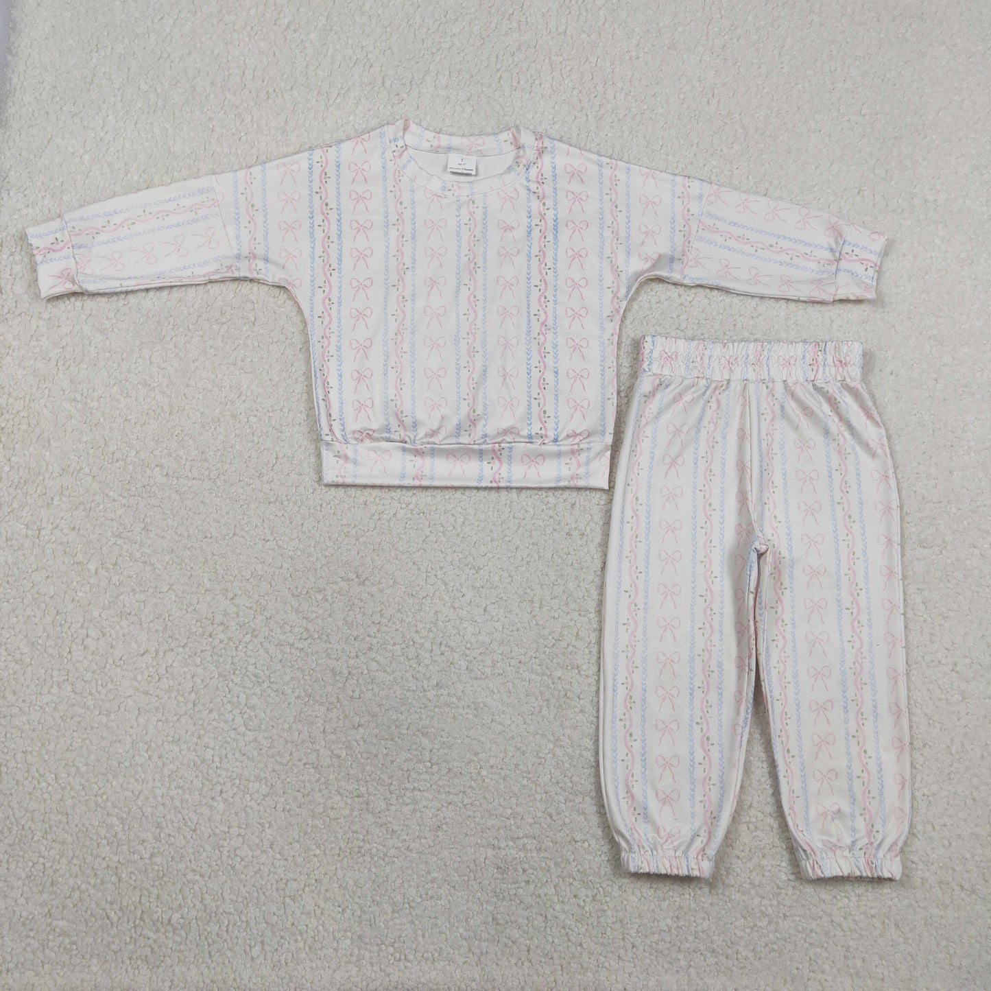 Baby Girls Long Sleeve Bows Flowers Stripe Top Jogger Pants Pajamas Clothes Sets