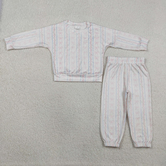 Baby Girls Long Sleeve Bows Flowers Stripe Top Jogger Pants Pajamas Clothes Sets