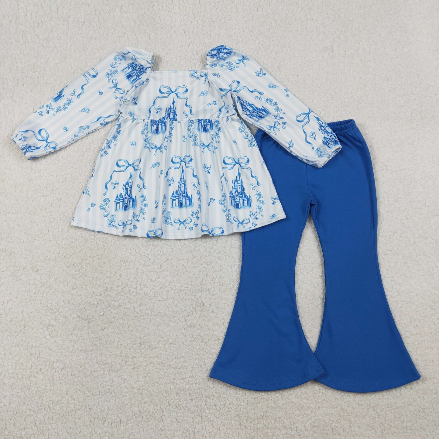 GLP3283 Baby Girls Bows Castles Tunic Bell Bottom Pant Clothes Sets