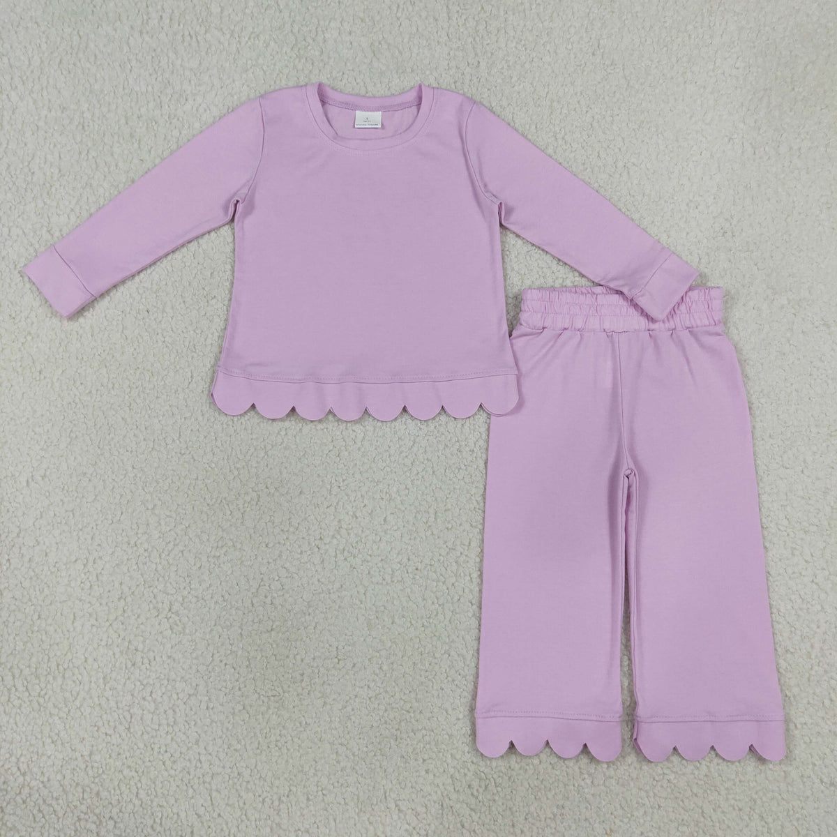 GLP3289 Baby Girls Lavender Long Sleeve Shirt Top Flare Pant Scallop Pajamas Clothes Sets
