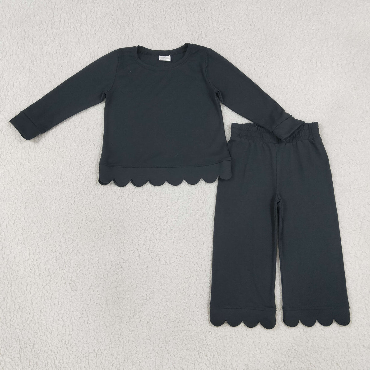 GLP3290 Baby Girls Black Long Sleeve Shirt Top Flare Pant Scallop Pajamas Clothes Sets