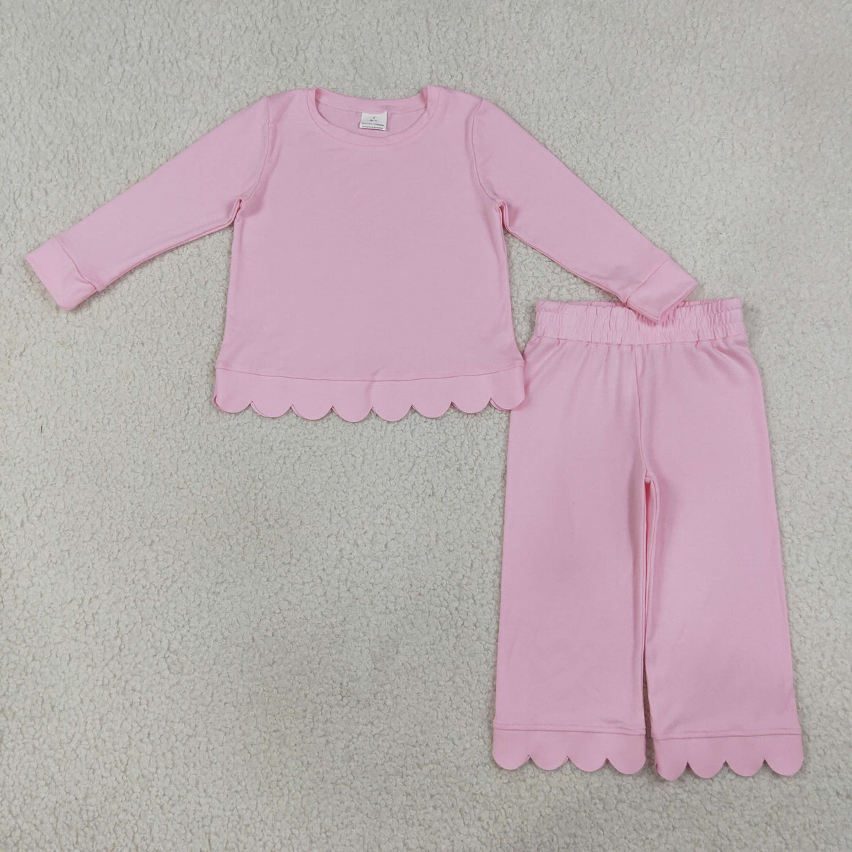 GLP3291 Baby Girls Pink Long Sleeve Shirt Top Flare Pant Scallop Pajamas Clothes Sets