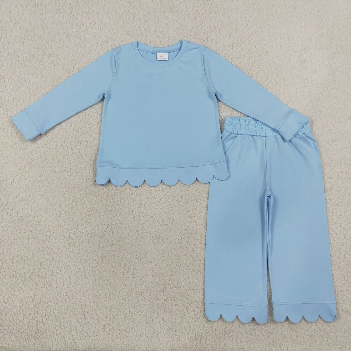 GLP3292 Baby Girls Blue Long Sleeve Shirt Top Flare Pant Scallop Pajamas Clothes Sets