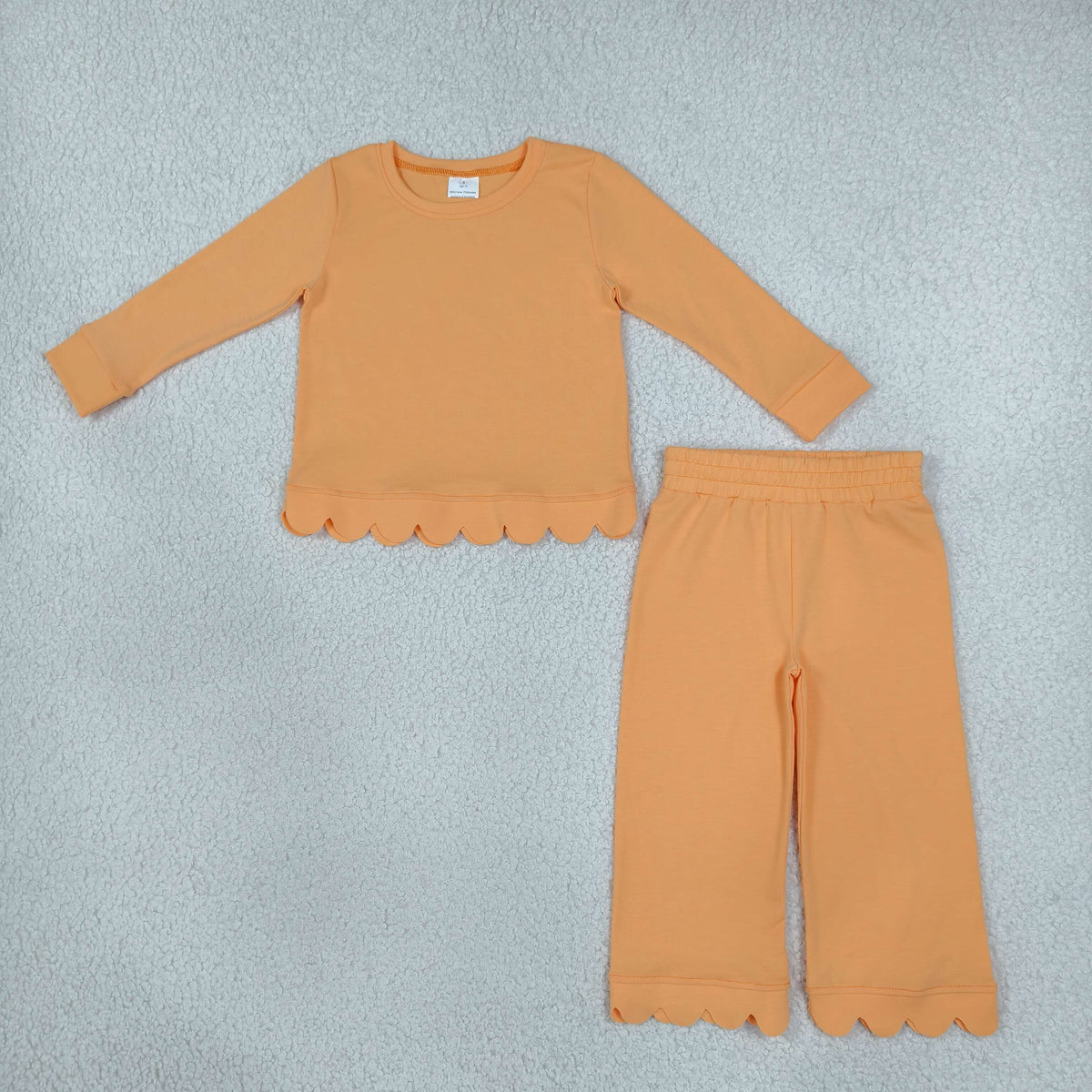 GLP3295 Baby Girls Orange Long Sleeve Shirt Top Flare Pant Scallop Pajamas Clothes Sets