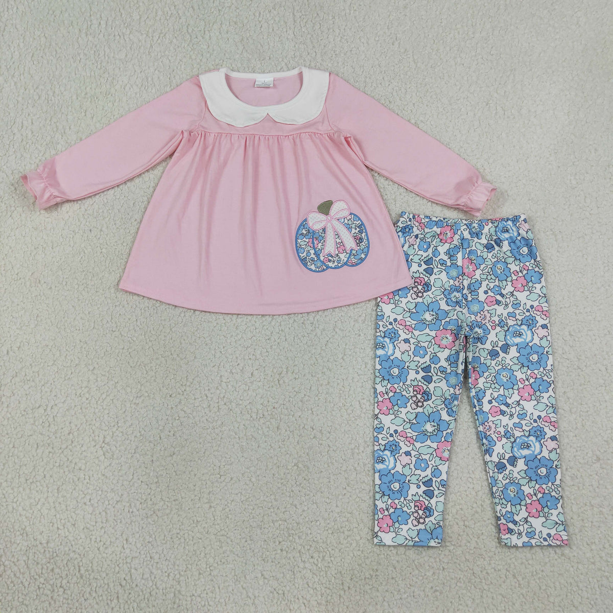 GLP3319 Baby Girls Embroidery Flowers Pumpkins Tunic Leggings Pant Fall Clothes Set