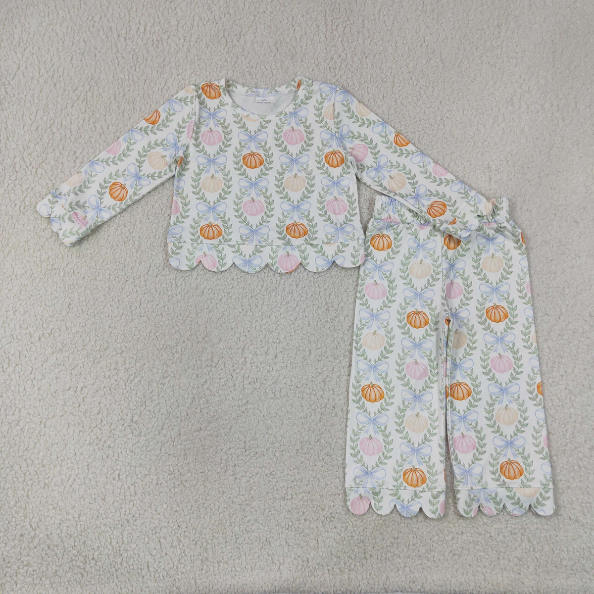 Sibling Baby Girls Pumpkins Flowers Holly Top Pants Fall Christmas Scallop Clothes Sets