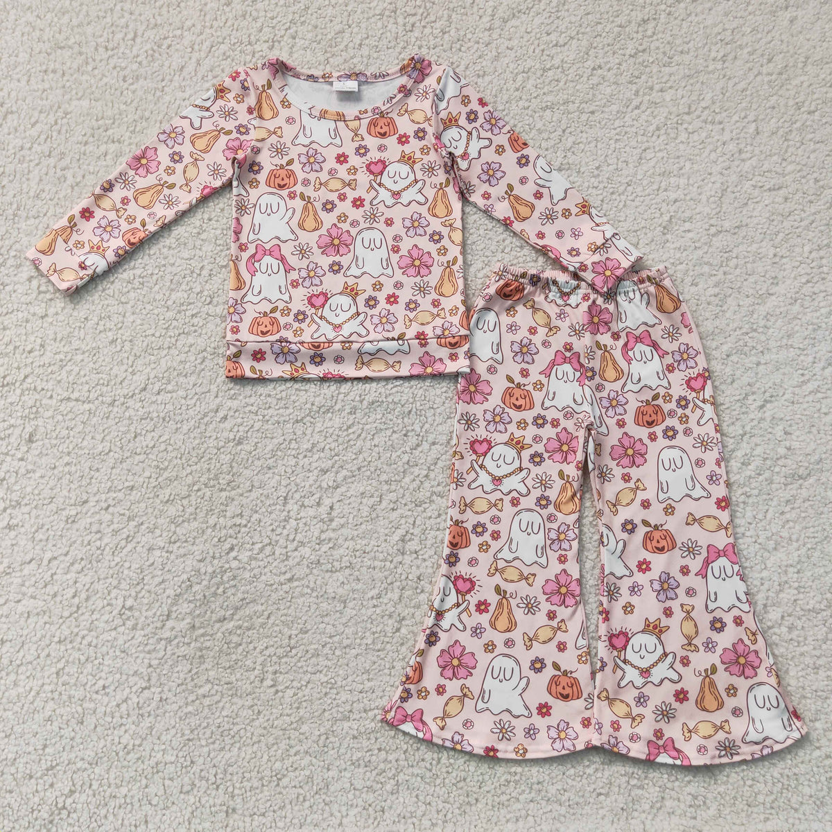 GLP3400 Baby Girls Bows Flowers Pumpkins Top Flare Pant Fall Clothes Sets