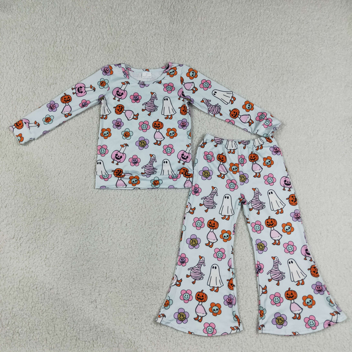 GLP3401 Baby Girls Bows Ghost Pumpkins Top Flare Pant Halloween Clothes Sets