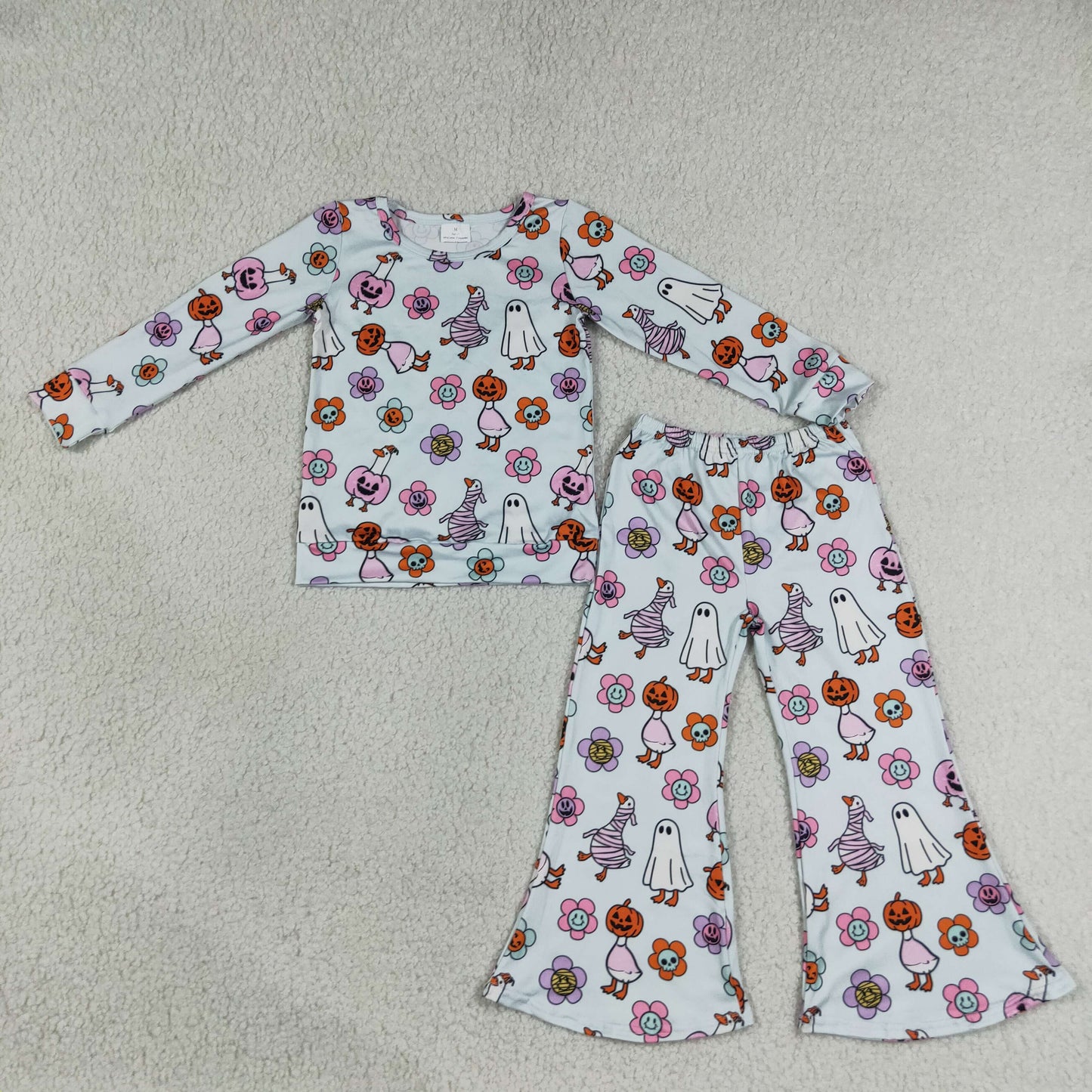 Sibling Baby Girls Long Sleeve Ghost Pumpkins Flowers Top Flare Pant Fall Clothes Set