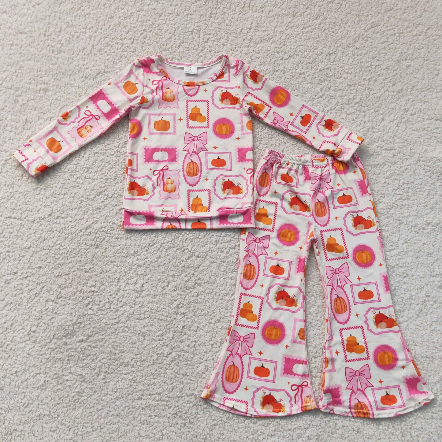Sibling Baby Girls Long Sleeve Ghost Pumpkins Flowers Top Flare Pant Fall Clothes Set